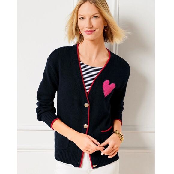 Talbots Heart V-Neck Knit Cotton Cardigan NWT - Picture 1 of 9